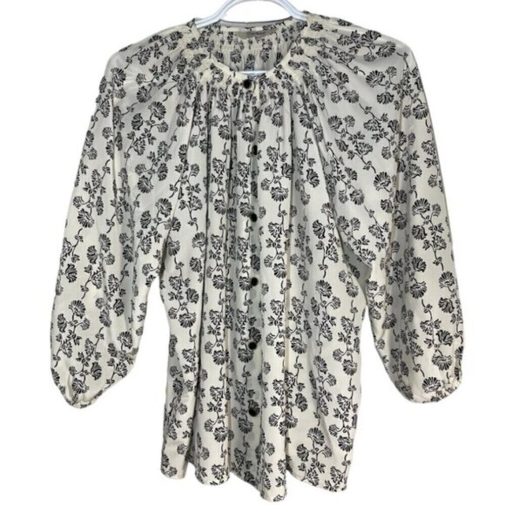 Tucker 100% Silk Button Front Floral Print Blouse size S
